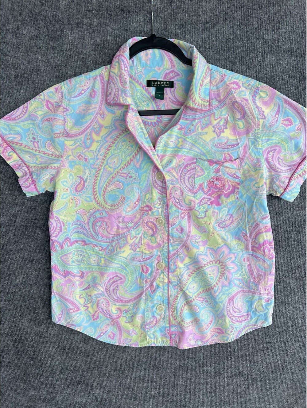 Lauren Ralph Lauren Floral Paisley Pajama Top Sleep Shirt Women’s L Blue Pink.